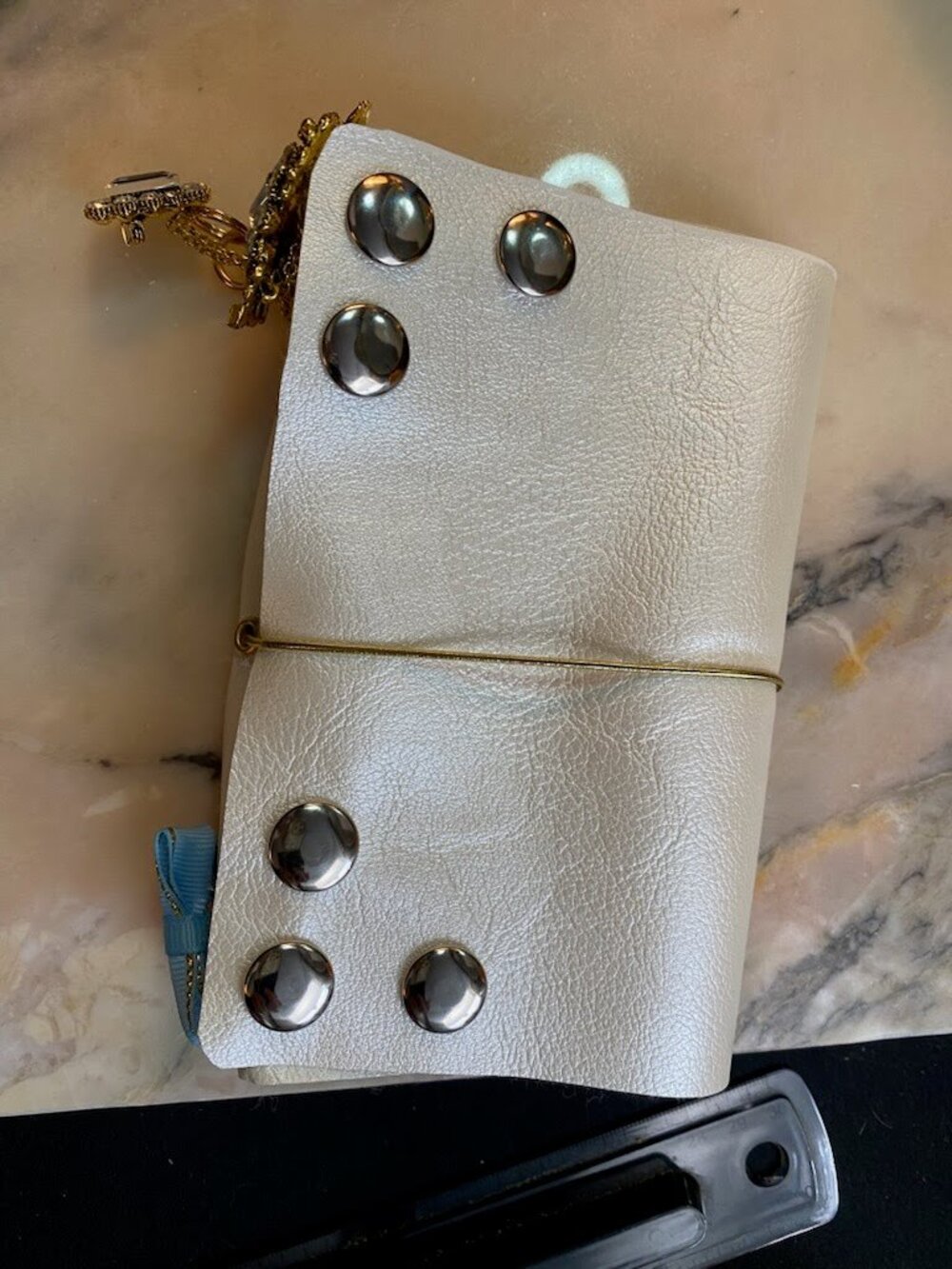 OOAK Pearl Leather Passport Journal | Handmade Traveler's Notebook vintage charm